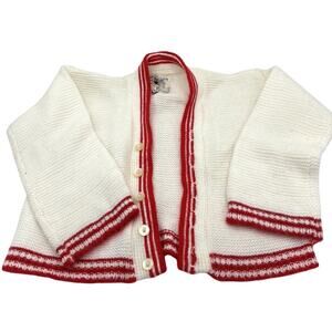 Vintage Penney’s Toddler Cardigan Size 3 White Red Stripe Orlon Acrylic